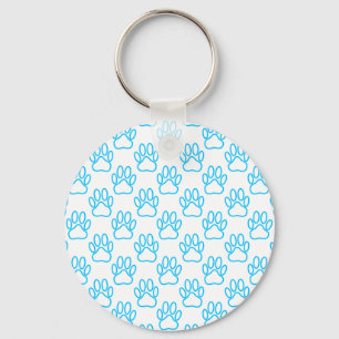 Blue Neon Dog Paw Print Patroon Sleutelhanger