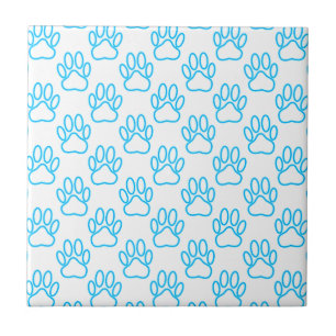 Blue Neon Dog Paw Print Patroon Tegeltje