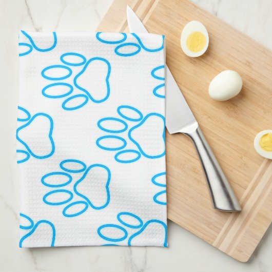 Blue Neon Dog Paw Print Patroon Theedoek (Quarter Fold)