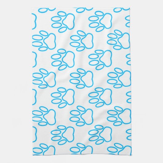 Blue Neon Dog Paw Print Patroon Theedoek (Verticaal)