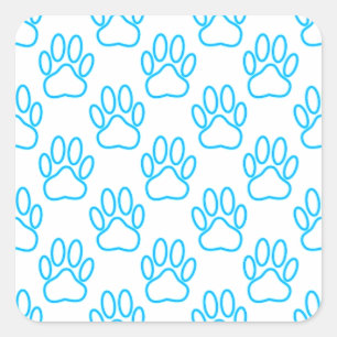 Blue Neon Dog Paw Print Patroon Vierkante Sticker