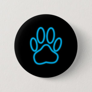 Blue Neon Dog Paw Print Ronde Button 5,7 Cm