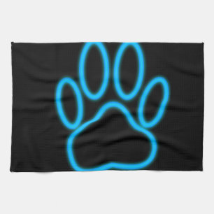 Blue Neon Dog Paw Print Theedoek