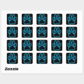 Blue Neon Dog Paw Print Vierkante Sticker (Vel)