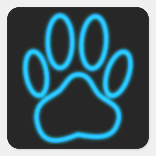 Blue Neon Dog Paw Print Vierkante Sticker (Voorkant)