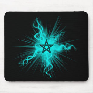 Blue Neon Ggloed Pentagram - Pagan Symbol Muismat