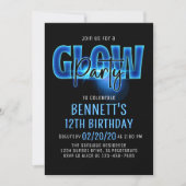 Blue Neon Glow Party Anniversaire Invitation (Devant)