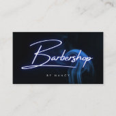Blue Neon handgeschreven script Barbershop Barber Visitekaartje (Voorkant)