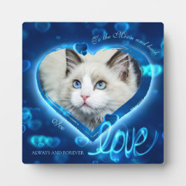 Blue Neon Hearts & Love, Custom Pet Photo - Square Fotoplaat