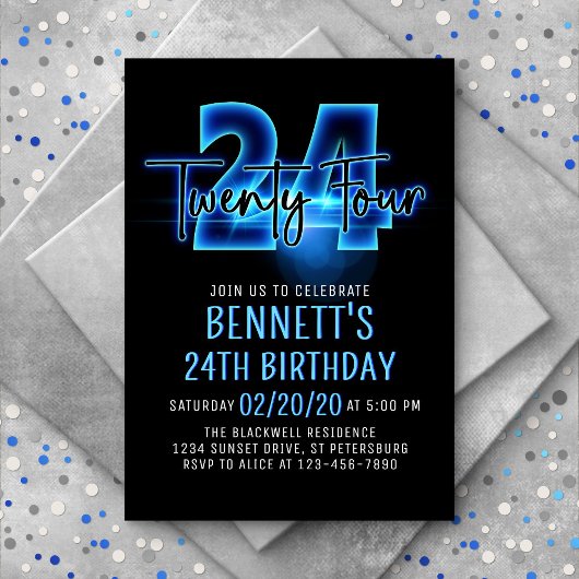 Blue Neon Invitation 24e anniversaire