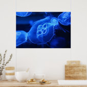 Blue Neon Jellyfish Poster (Keuken)