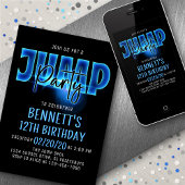 Blue Neon Jump Party Anniversaire Invitation
