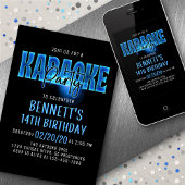 Blue Neon Karaoke Party Anniversaire Invitation