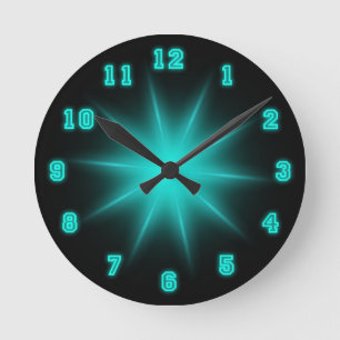 Blue Neon Star 8" Ronde Klok