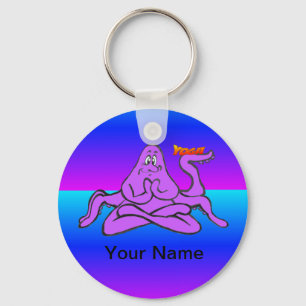 Blue Neon Yoga Octopus Cartoon Cust. Text Sleutelh Sleutelhanger