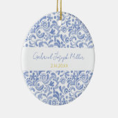 Blue New Baby Boy NAAM GEBOORTEDATUM Art Keepsake Keramisch Ornament (Rechts)