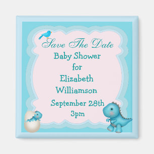 Blue New Born Dinosaur slaat het Baby shower Date Magneet