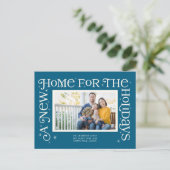 Blue New Home for the Holidays Photo Feestdagenkaart (Staand voorkant)