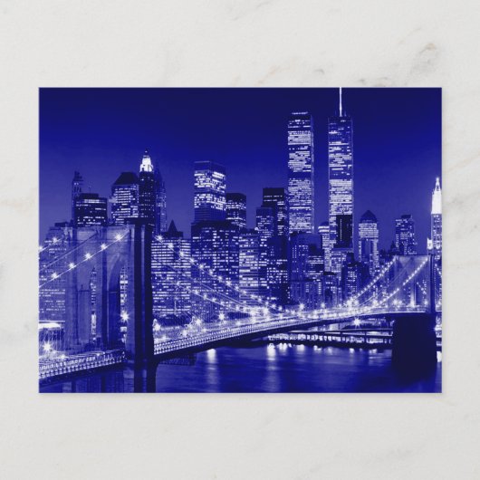 Blue New York City nacht Briefkaart (Voorkant)