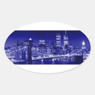 Blue New York City nacht Ovale Sticker