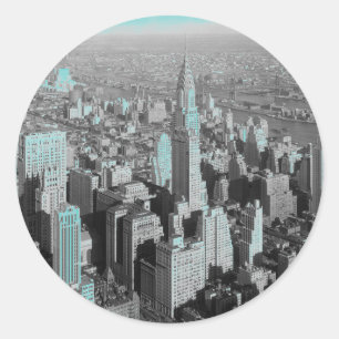 Blue New York City nacht Ronde Sticker