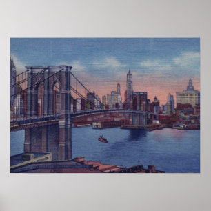  Blue New York City Night Artwork Poster