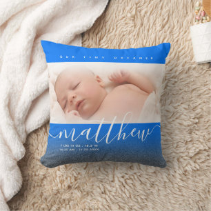 Blue Newborn Baby Foto Glitter Kussen