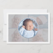 Blue Newborn Boy Photo Collage Faire-part de naiss (Dos)