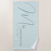 Blue Newlyweds Name Personalized Honeymoon Strandlaken (Voorkant)