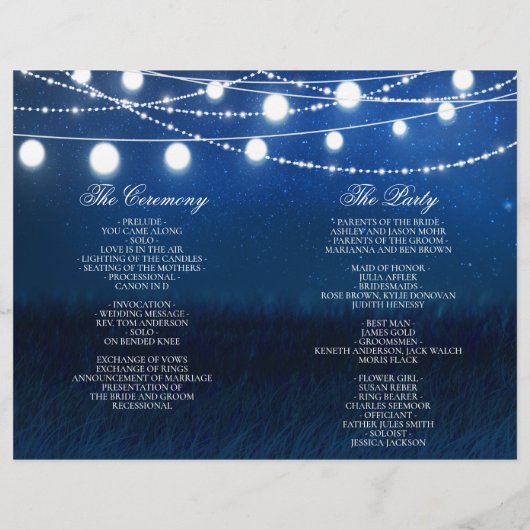 Blue Night and Lights Wedding Folded Program Kaart (Achterkant)