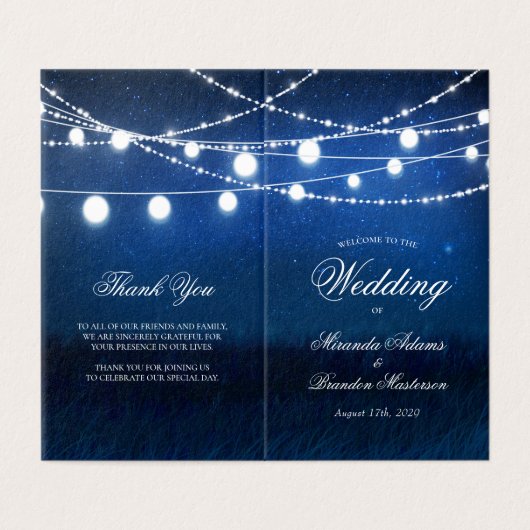 Blue Night and Lights Wedding Folded Program Kaart (Buitenkant ongevouwen)