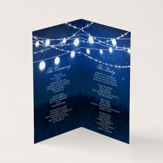 Blue Night and Lights Wedding Folded Program Kaart (Binnen)