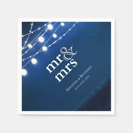 Blue Night and Silver String Lights Wedding Servet (Voorkant)
