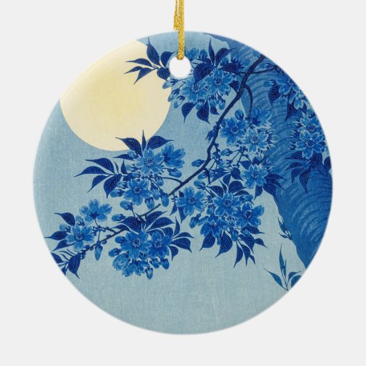 Blue Night Moon Cherry Tree Japans Keramisch Ornament (Achterkant)