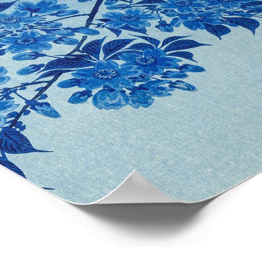 Blue Night Moon Cherry Tree Japans Poster (Hoek)