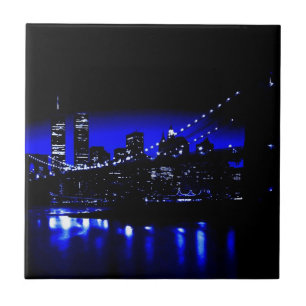 Blue Night New York City Brooklyn Bridge, rivier Tegeltje