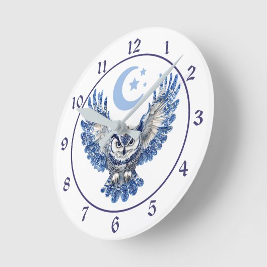 Blue Night Owl and Moon Ronde Klok (Hoek)