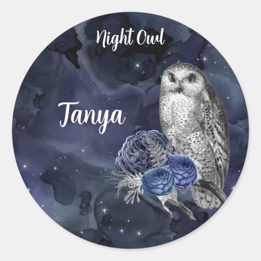 Blue Night Owl Classic Round Sticker (Voorkant)