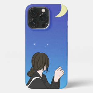 Blue Night Sky Anime Meisje iPhone 13 Pro Hoesje