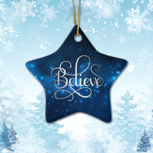 Blue Night Sky Believe Kerstmis Keramisch Ornament
