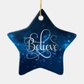 Blue Night Sky Believe Kerstmis Keramisch Ornament (Voorkant)