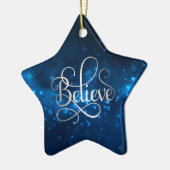 Blue Night Sky Believe Kerstmis Keramisch Ornament (Links)