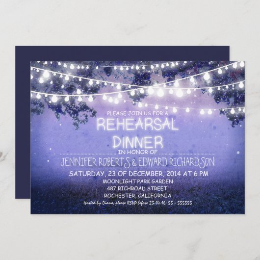 Blue Night & String Lights repetitie diner Kaart (Voorkant / Achterkant)