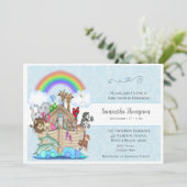 Blue Noah's Ark Baby shower Uitnodiging (Staand voorkant)