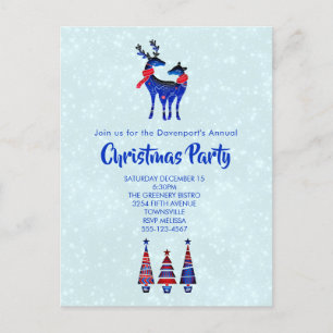 Blue Nordic Christmas Reindeer Pair Invitation