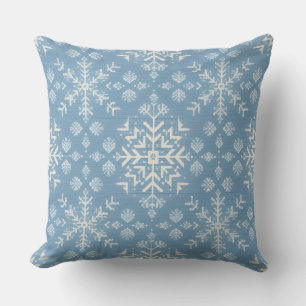 Blue Nordic Snowflake Pattern Wintervakantie Kussen