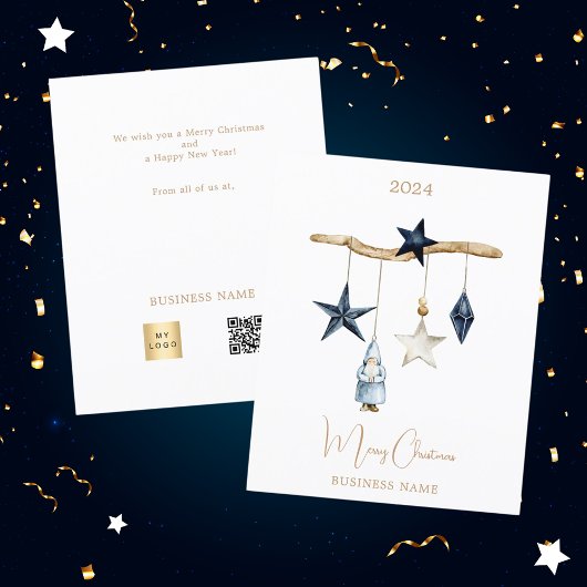 Blue nordic stars gnome QR carte de Noël d'affaire