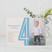 Blue Number Four Birthday Party Invitation (Debout devant)
