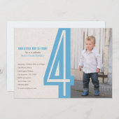 Blue Number Four Birthday Party Invitation (Devant / Derrière)
