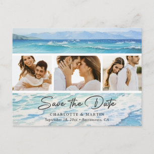 Blue Ocean Beach bruiloft foto Save the date Aankondigingskaart